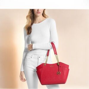 Michael Kors Saffiano Red Tote chain Bag